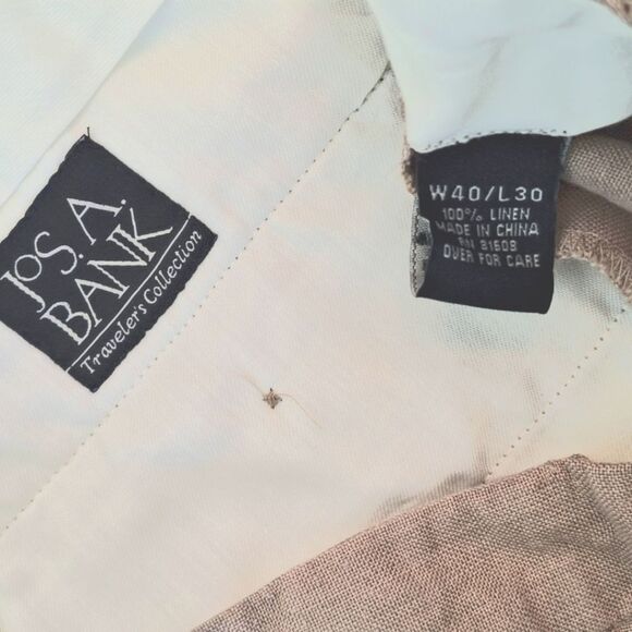 JOS. A. BANK Travelers Collection 100% Linen Pants Khaki Tan Cuffed 40 x 30 - Picture 4 of 15